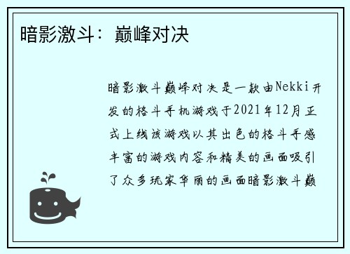 暗影激斗：巅峰对决